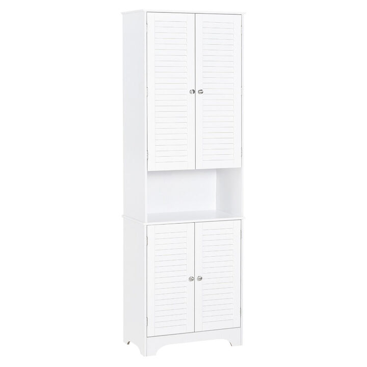 White Bathroom Organizer: Freestanding Linen Tower with Double Doors