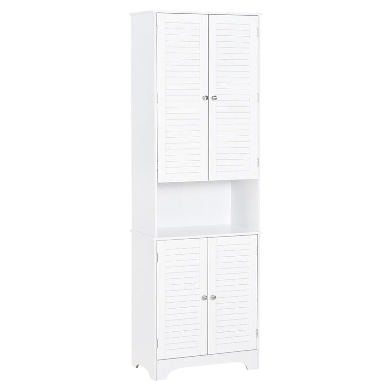 White Bathroom Organizer: Freestanding Linen Tower with Double Doors