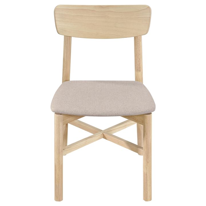 Rida Dining Side Chair Set of 2, Gray Fabric, White Washed Hardwood - Benzara