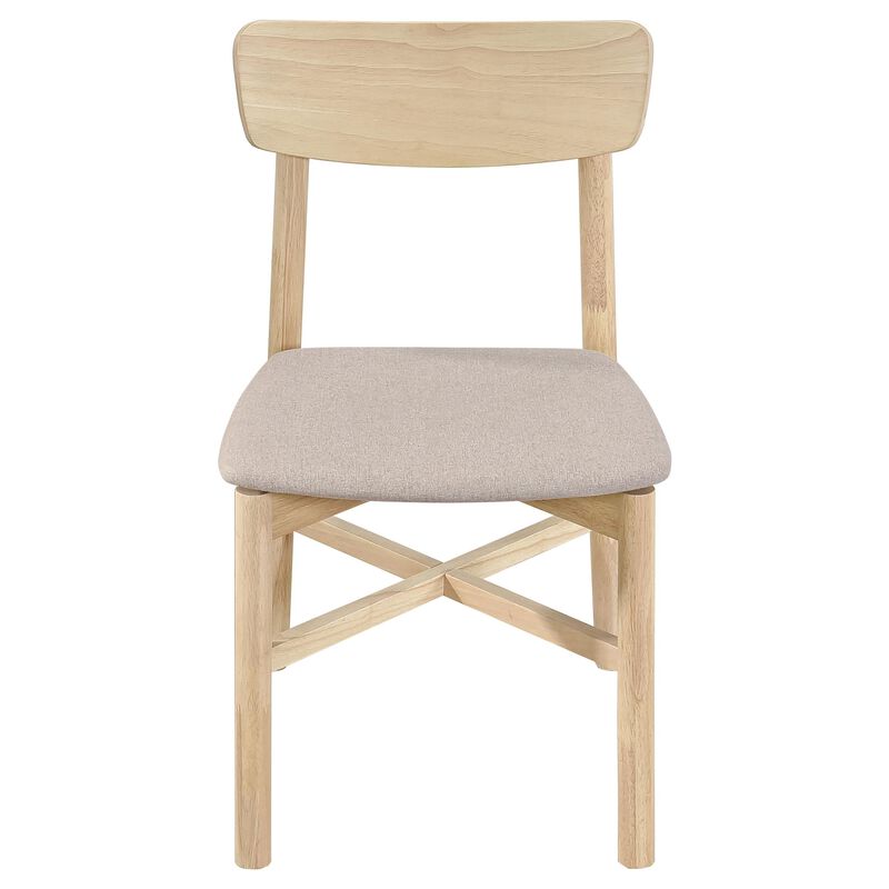 Rida Dining Side Chair Set of 2, Gray Fabric, White Washed Hardwood - Benzara