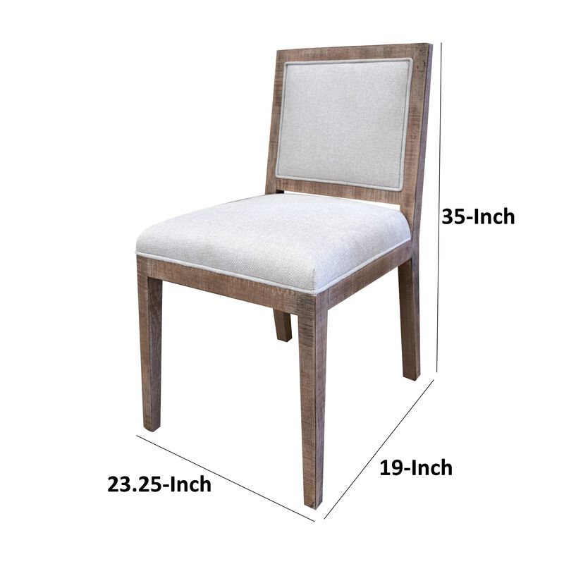 Sevy Side Dining Chair Set of 2, Padded Square Back and Seat, Brown Wood - Benzara