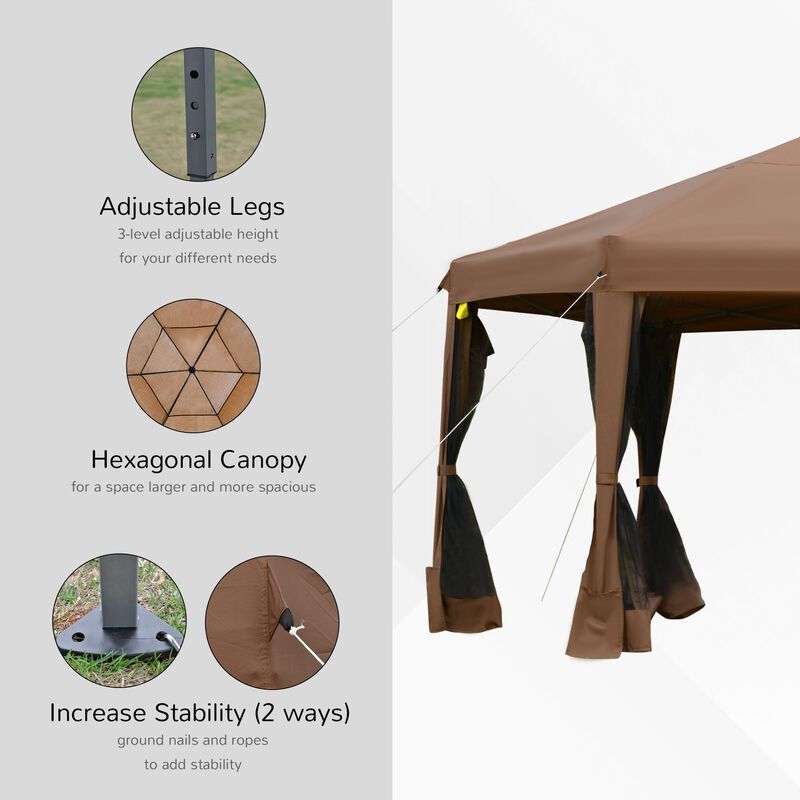 Brown Event Tent: 13x13 Hexagonal Pop Up Canopy with Adjustable Height