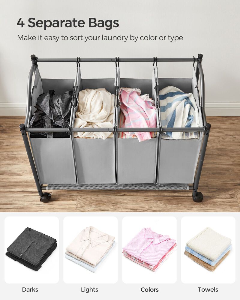 Rolling Laundry Basket with 4 Removable Bags