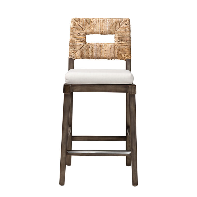 Bali & Pari Porsha Modern Dark Brown Finished Mahogany Wood and Natural Counter Stool