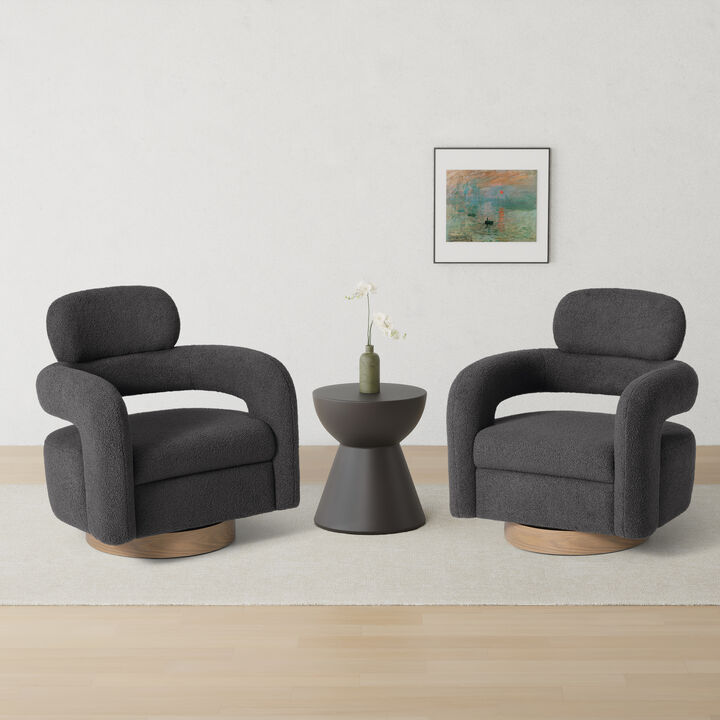 WestinTrends Mid-Century Modern Sherpa Swivel Barrel Accent Chair (Set of 2)