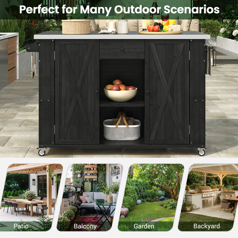 Merax Outdoor  Fir Wood Kitchen Island with Towel and Spice Racks
