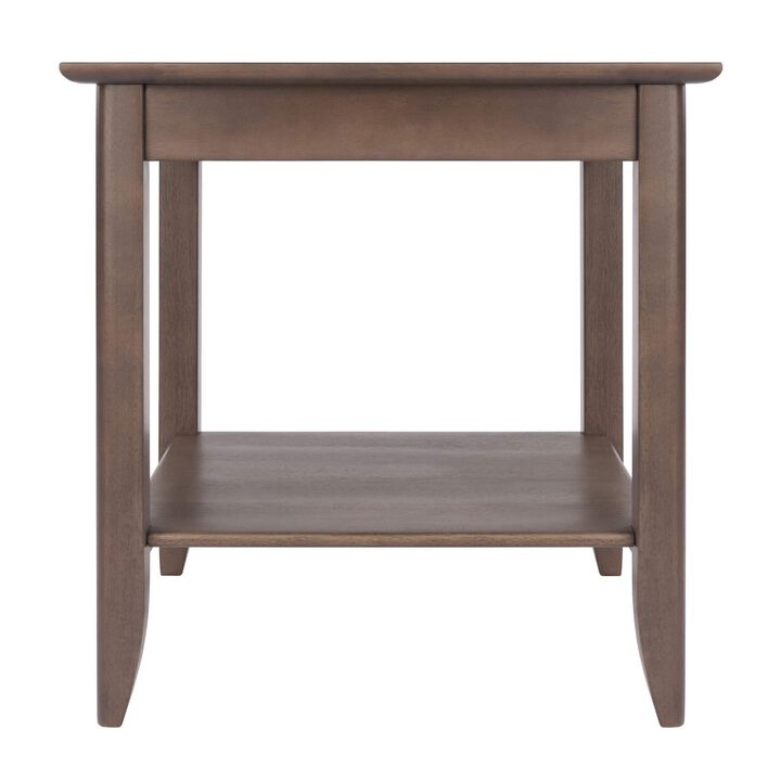 Santino End Table - Contemporary Oyster Gray Finish, Wood Inlay, Versatile Accent Table for Living Room or Bedside, Spacious Lower Shelf, Solid Wood Frame, Easy Assembly - 24"H x 22.6"W x 22.6"D