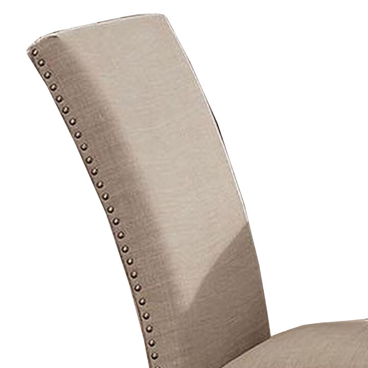 Wooden Side Chairs with Nailhead Trims, Set of 2, Beige and Black-Benzara