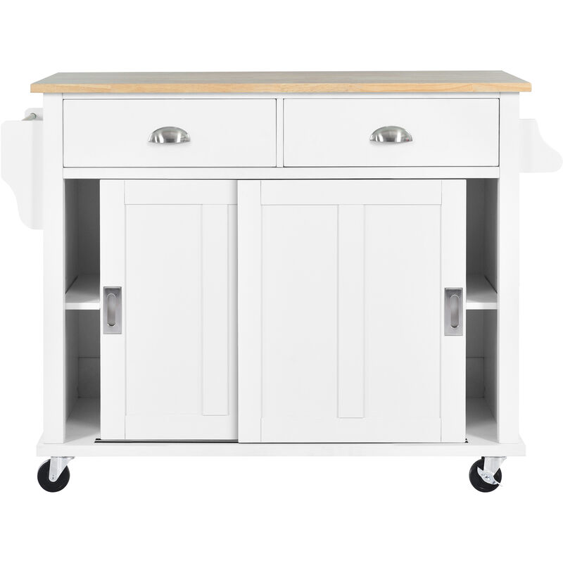 Streamdale White Kitchen Cart with Drop-Leaf Countertop