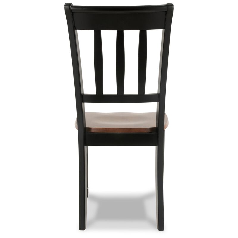 Vilo Dining Side Chair Set of 2, Brown Wood Seat, Black Straight Legs - Benzara