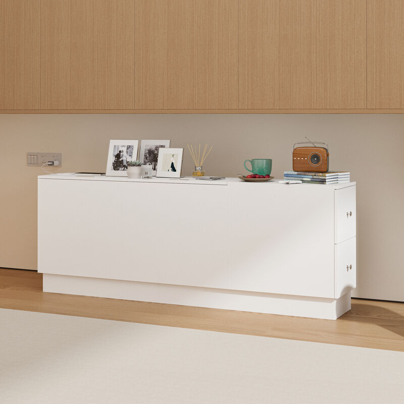 FUFU&GAGA Modern Bedside Table with Hidden Storage, Spacious Countertop & Moisture-Proof Design, Nightstand for Bedroom (63" W x 23.6" H x 11.8" D),White