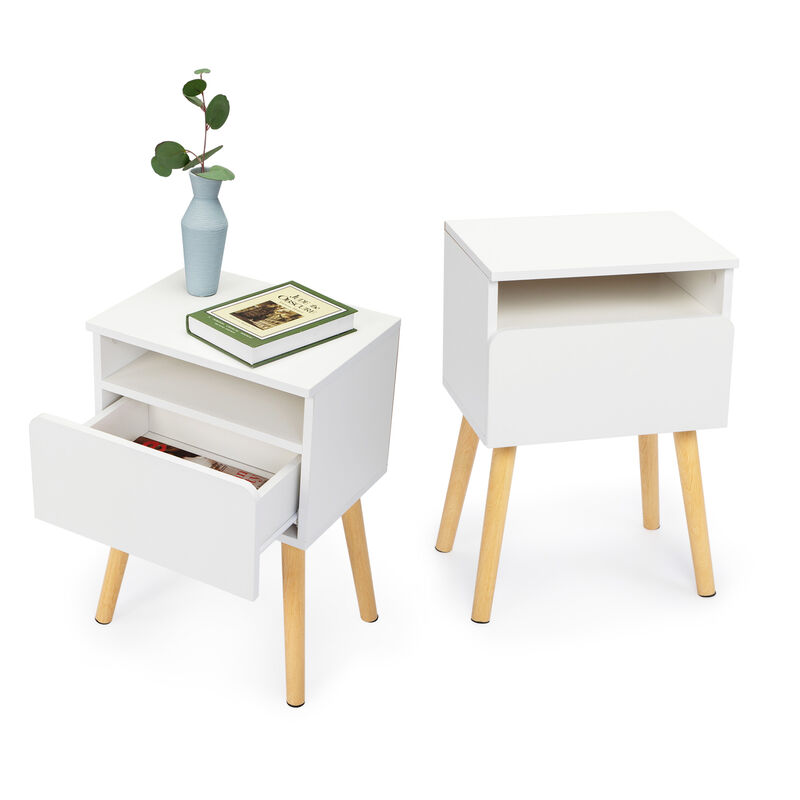 Streamdale Modern White Bedside Table with Drawers and Shelves