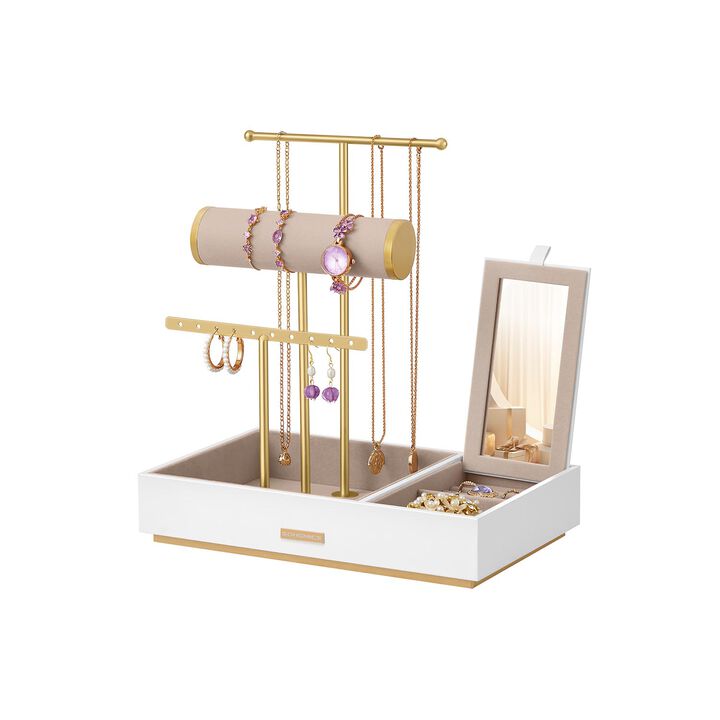 Jewelry Holder with Built-In Mirror for Necklace, Ring, and Earring Organization