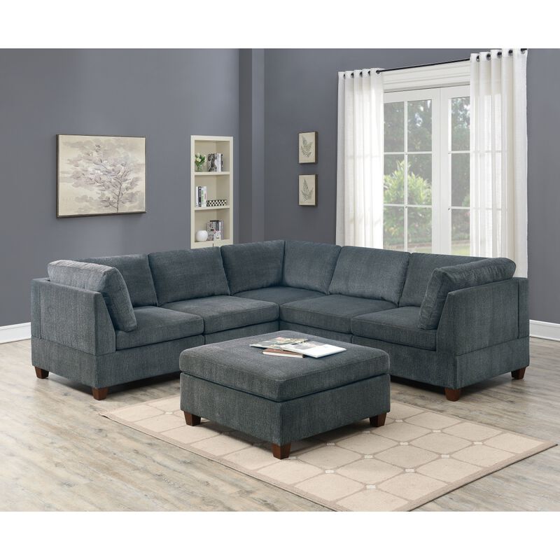 1 Piece Ottoman Only Grey Chenille Fabric Cocktail Ottoman Cushion Seat Living Room Furniture