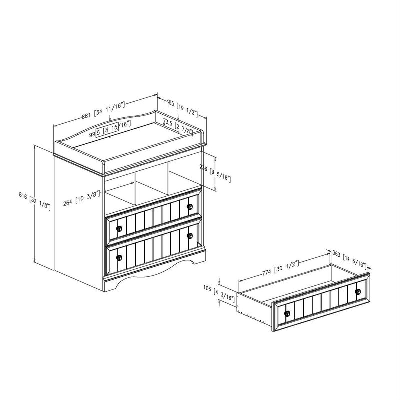 Hivvago Wood Baby Diaper Changing Table with 2 Drawers