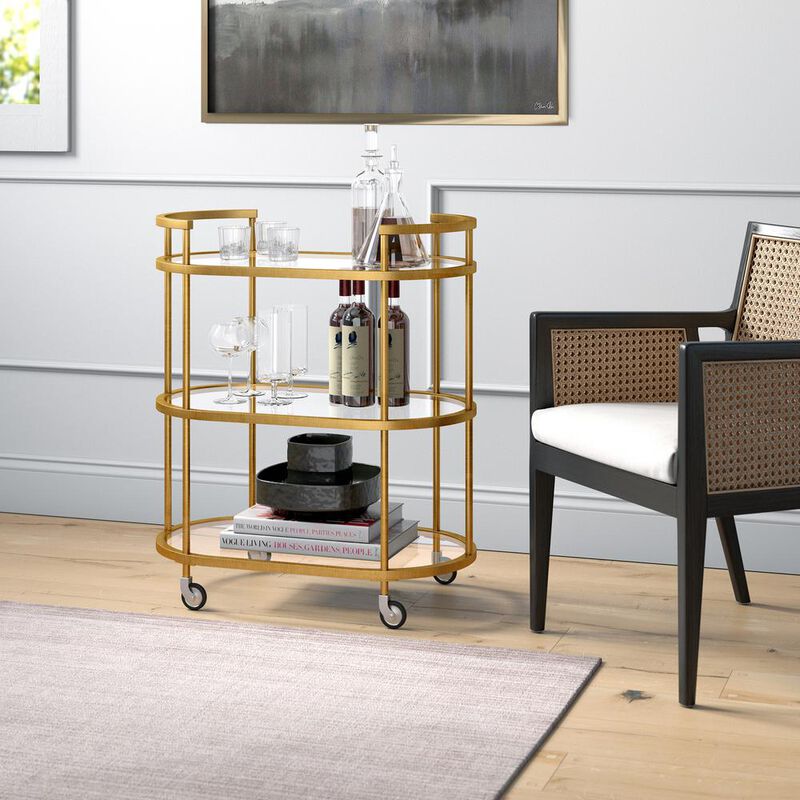 Hudson&Canal Leif 30'' Wide Oval Bar Cart in Brass