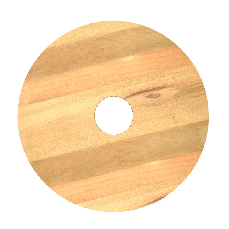 19 Inch Side End Table, O Round Shape Natural Mango Wood Top, Brass Powder Coated Open Frame
