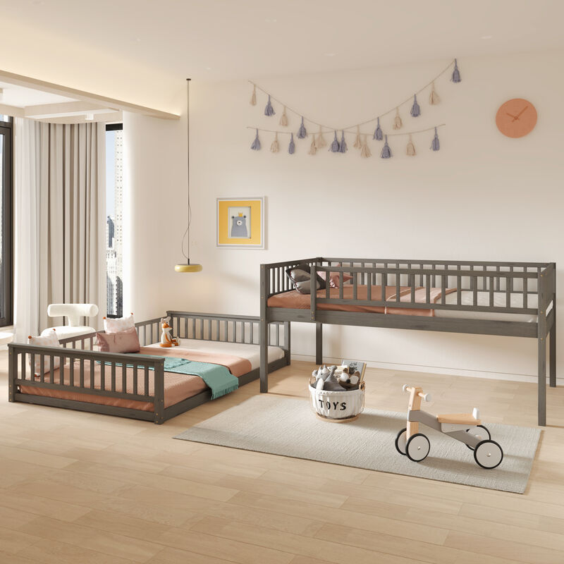 Merax Full XL over Queen Bunk Bed with Ladder and Guardrails