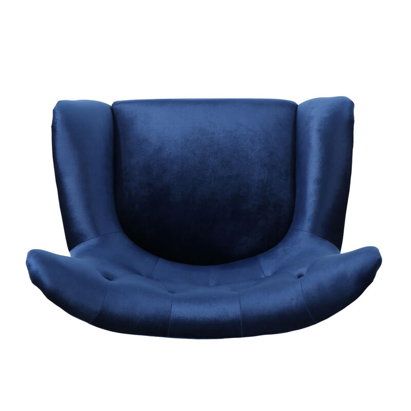 Siyan Accent Armchair, Navy Blue Velvet, Tufted Wingback, Black Wood Legs - Benzara