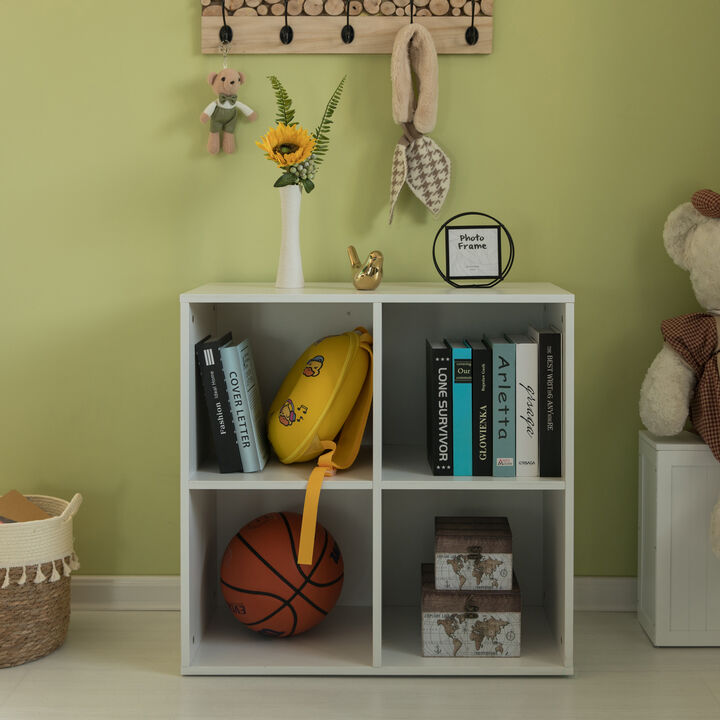 Modern Wooden Toy Storage Bookshelf 4 Cube Organizer Square Bookcase, Walnut