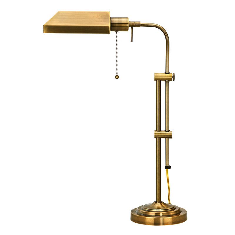 Metal Rectangular Desk Lamp with Adjustable Pole, Gold-Benzara