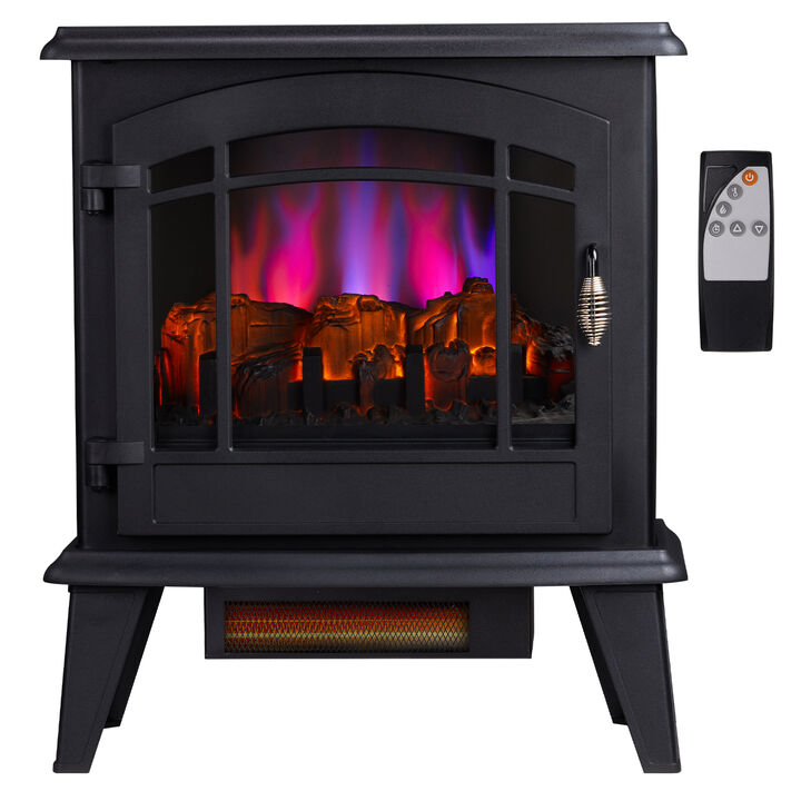 Electric Fireplace Stove 1400W Freestanding Heater with 3-Level Flame and Timer
