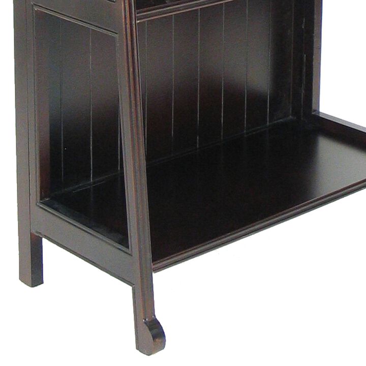 4 Tier Foldable Shelf Display Stand with Plank Style Back, Brown-Benzara