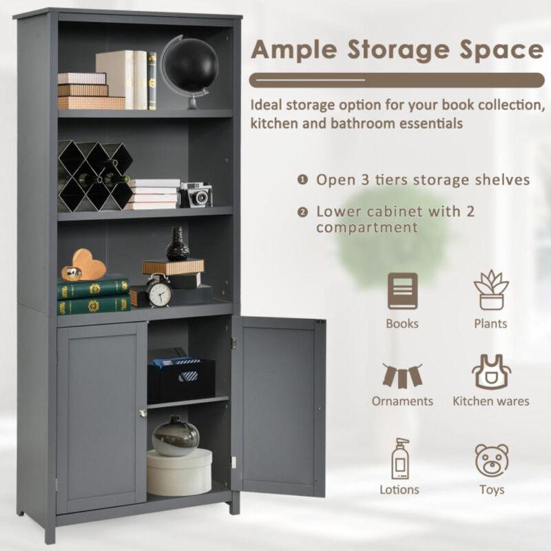 Hivvago Bookcase Shelving Storage Wooden Cabinet Unit Standing Display Bookcase with Doors
