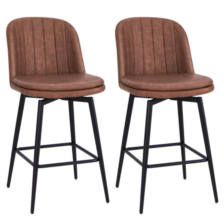 Hivvago 27 Inch Swivel Bar Stool Set of 2 Counter Height Chair with Padded Seat-Black and Brown