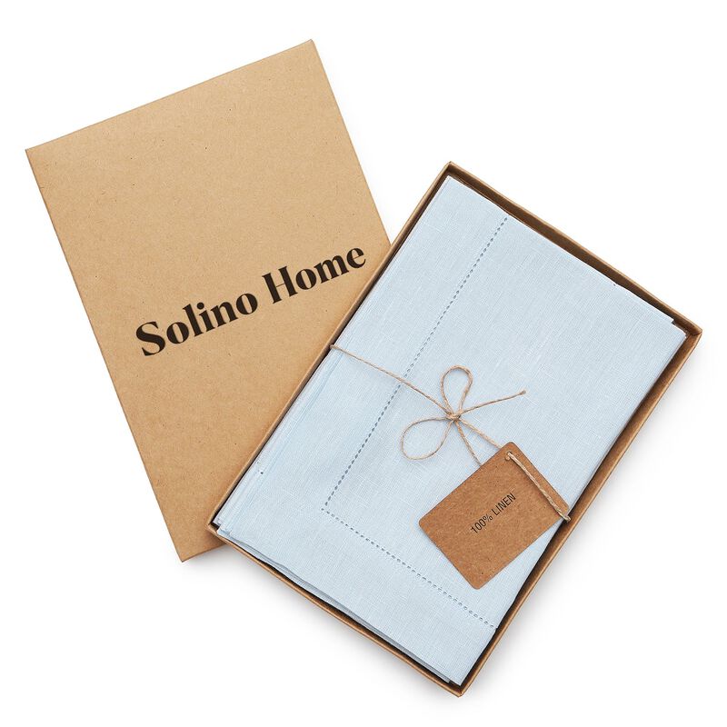 Solino Home 100% Pure Linen Dinner Napkins 20 x 20 Inch Set of 4 | Classic Hemstitch