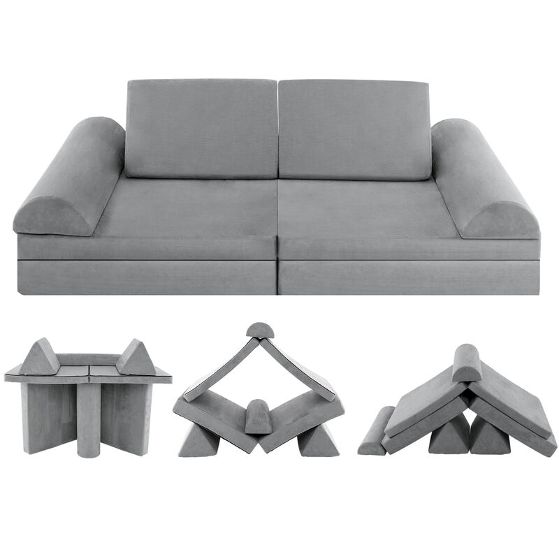 6-Piece Convertible Kids Sofa Playset with Zipper for Versatile Seating and Fun Playtime