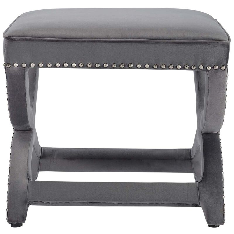 Expound Upholstered Nailhead Trim Performance Velvet Ottoman-Benzara