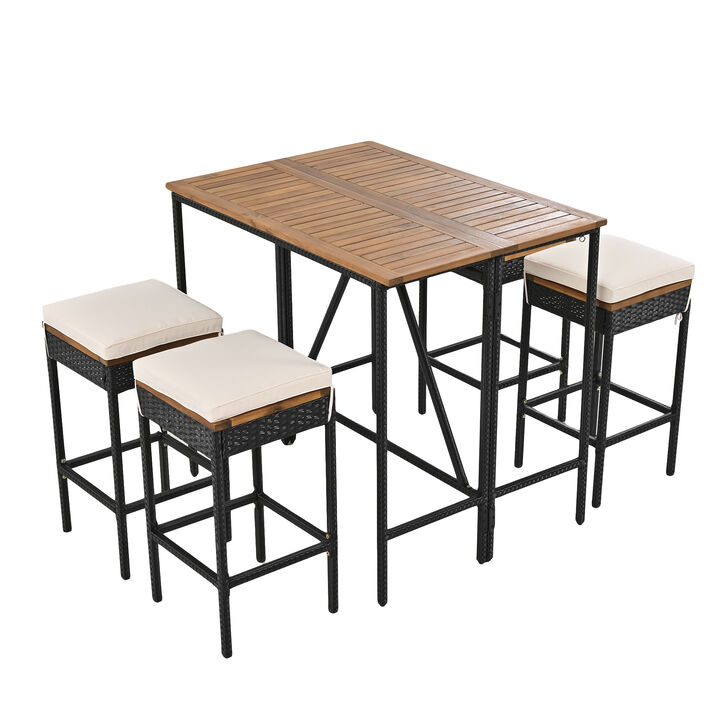 Merax Outdoor Patio Wicker Bar Table Chair Set