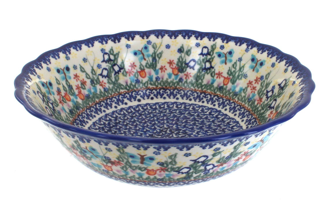 Blue Rose Polish Pottery Snowflake Friends Large Serving Bowl