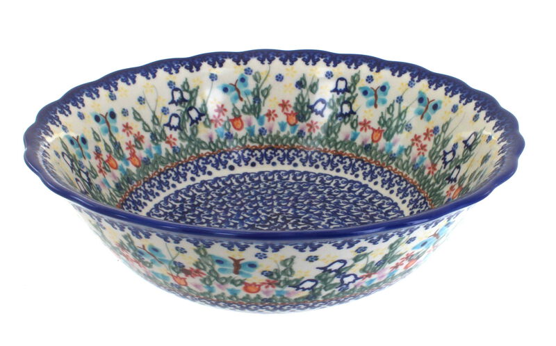 Blue Rose Polish Pottery Snowflake Friends Large Serving Bowl