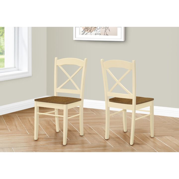 Monarch Specialties I 1325 - Dining Chair, Set Of 2, Side, Kitchen, Dining Room, Oak And Cream, Wood Legs, Transitional