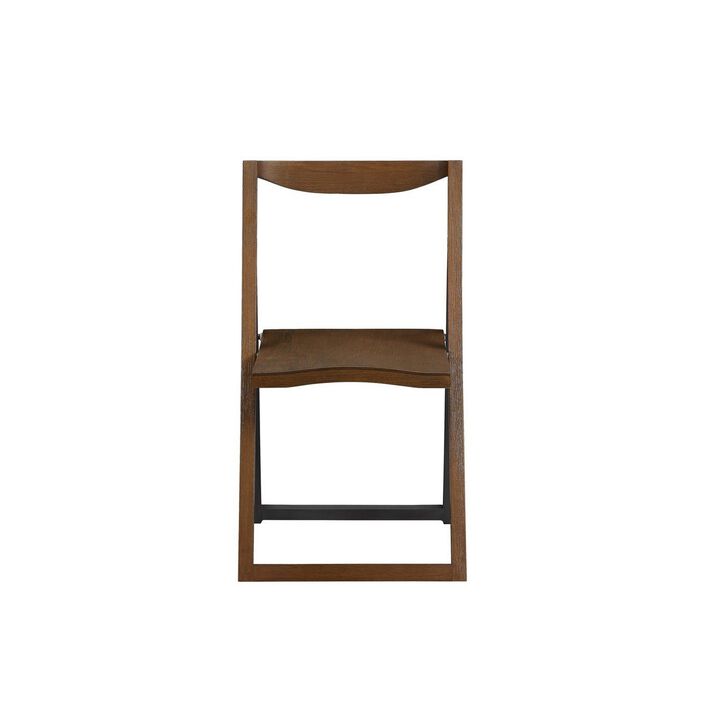 Curved Trim Panel Back Foldable Chair, Set of 2, Brown-Benzara