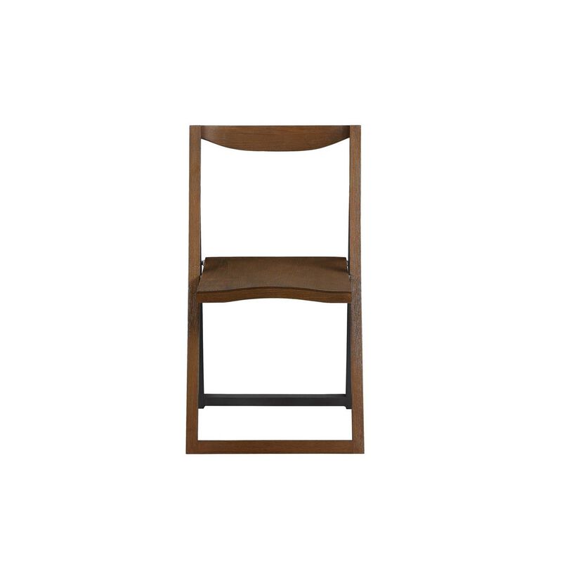Curved Trim Panel Back Foldable Chair, Set of 2, Brown-Benzara