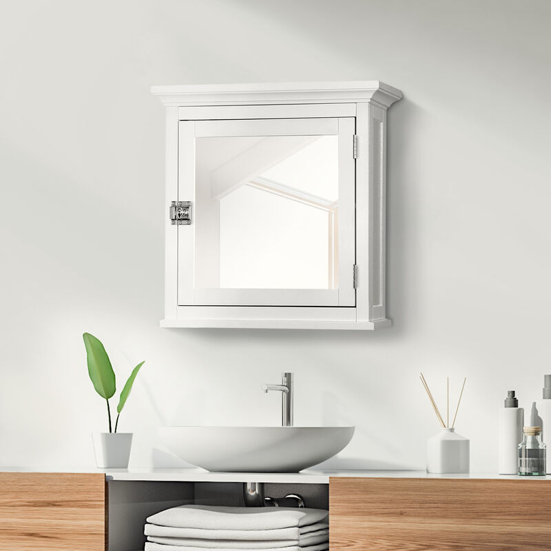 Teamson Home Madison Removable Wooden Medicine Cabinet with Mirrored Door- White