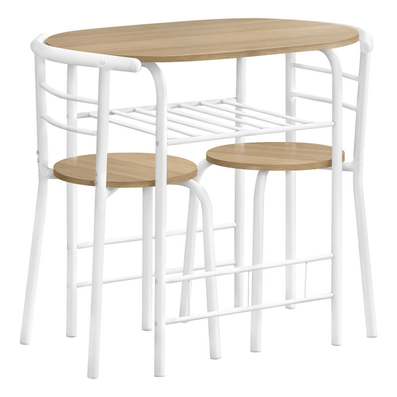 Monarch Specialties I 1209 Dining Table Set, 3pcs Set, Small, 32" L, Kitchen, Metal, Laminate, Natural, White, Contemporary, Modern