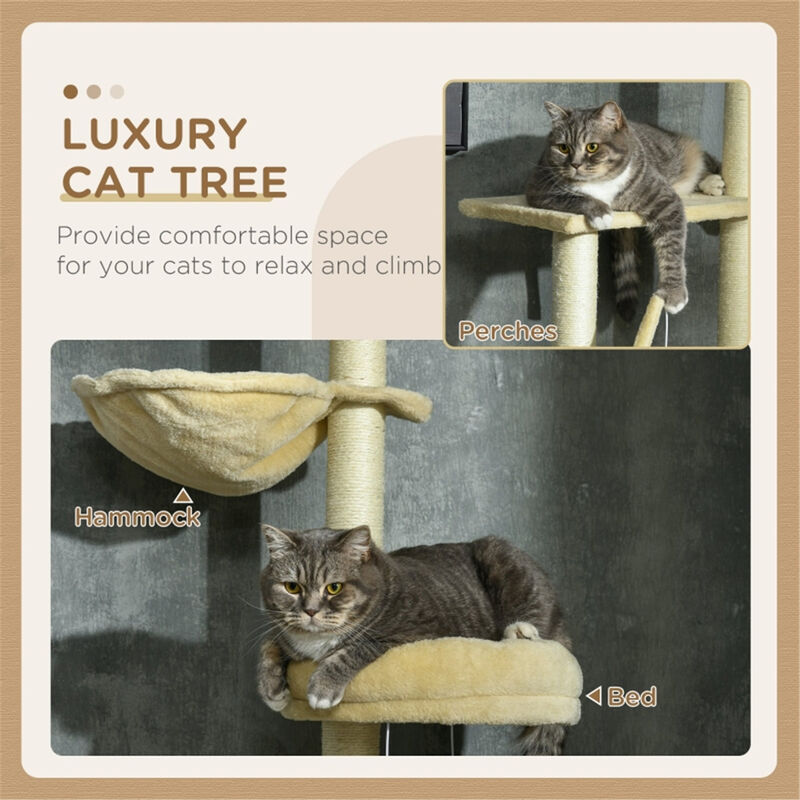 Cat Tree Climbing Tower with Scratching Poles and Cozy Perches for Active Cats