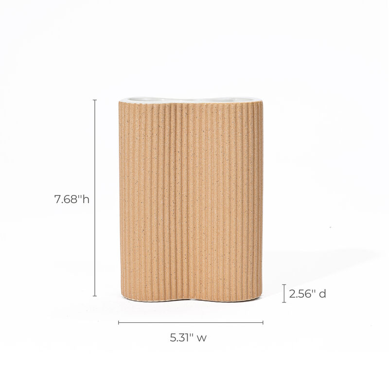 LuxenHome Light Brown Ceramic 7.7-Inch Tall Vase