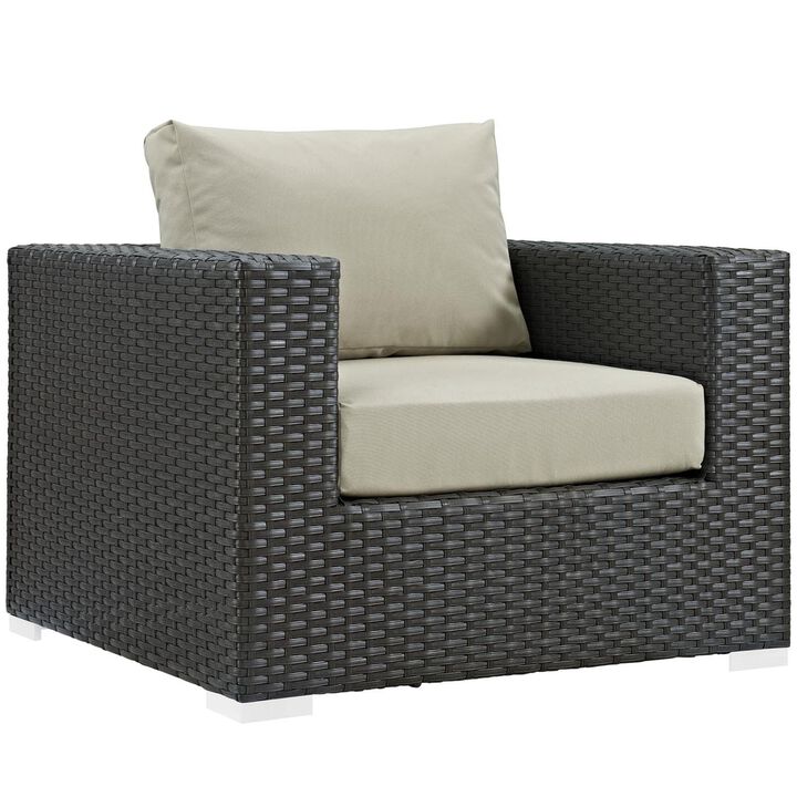 Modway EEI-1850-CHC-BEI Sojourn Wicker Rattan Outdoor Patio Sunbrella Fabric Armchair in Canvas Antique Beige