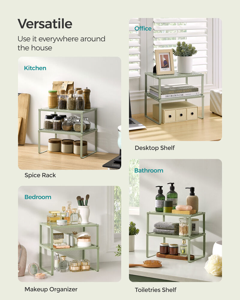Set of 2 Stackable and Expandable Metal Cabinet Shelf Organizers for Kitchen Counter