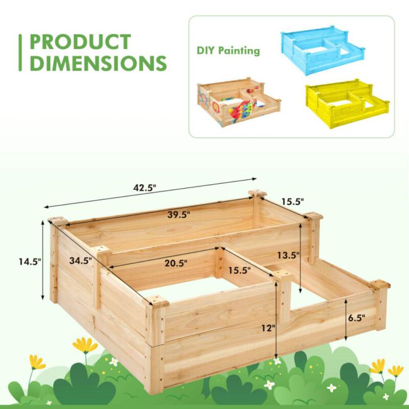 Hivvago 3-Tier Wooden Raised Garden Bed with Open-Ended Base