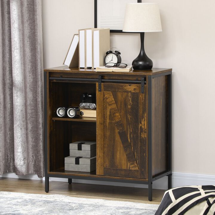 Rustic Brown Kitchen Storage: Farmhouse Buffet with Sliding Barn Door