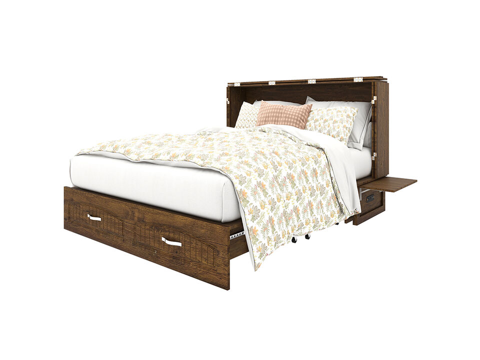 Murphy Bed Cabinet, Murphy Bed Queen with USB and Charging Ports, Murphy Bed Cabinet with Drawer,Reddish-Brown Cabinet Bed