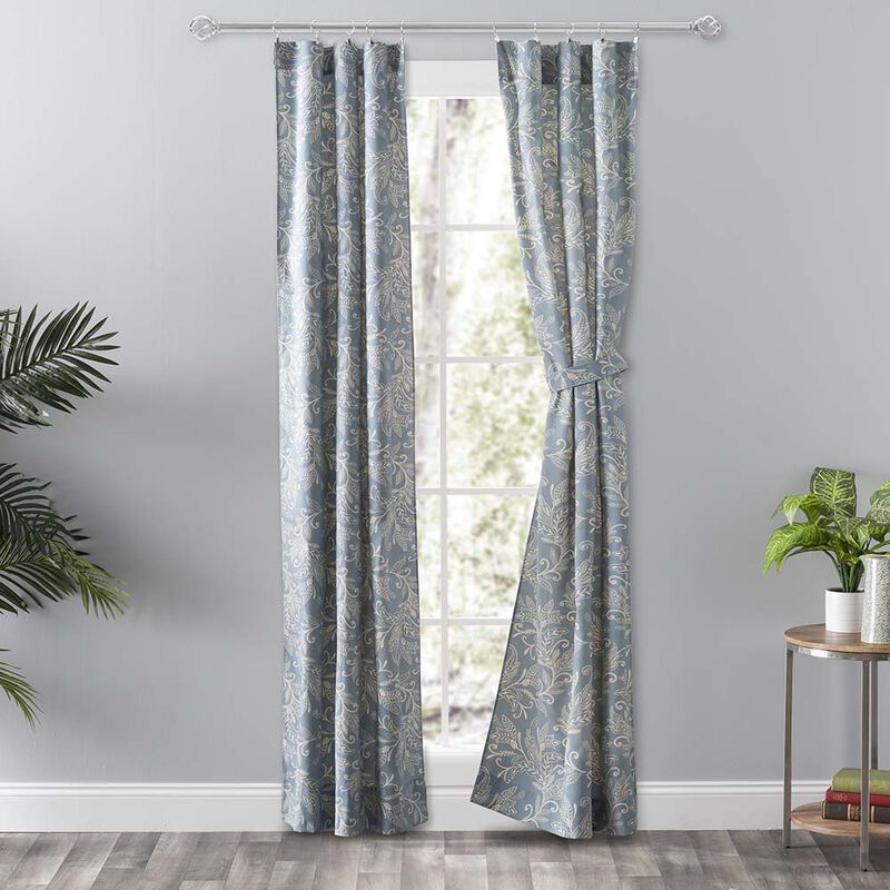 Ellis Curtain Lexington Leaf Pattern on Colored Ground Curtain Pair with Ties