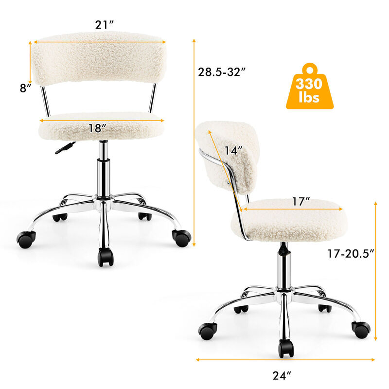 Costway Computer Desk Chair Adjustable Faux Fur Office Chair Swivel Vanity Chair White