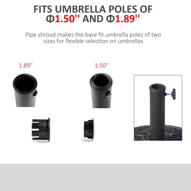 Bronze Umbrella Base: 18" Round Resin Stand with Rose Pattern for 1.5", 1.89" Poles